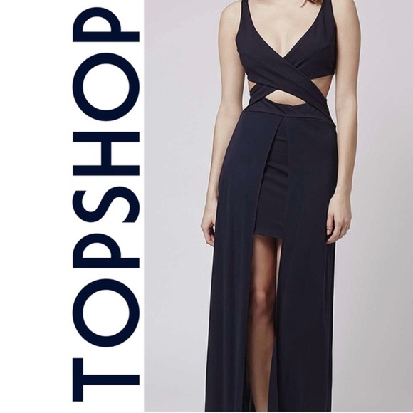 NEW Topshop Blue Evening Gown Event Dress with Cutouts -Sz 4- - Picture 1 of 5